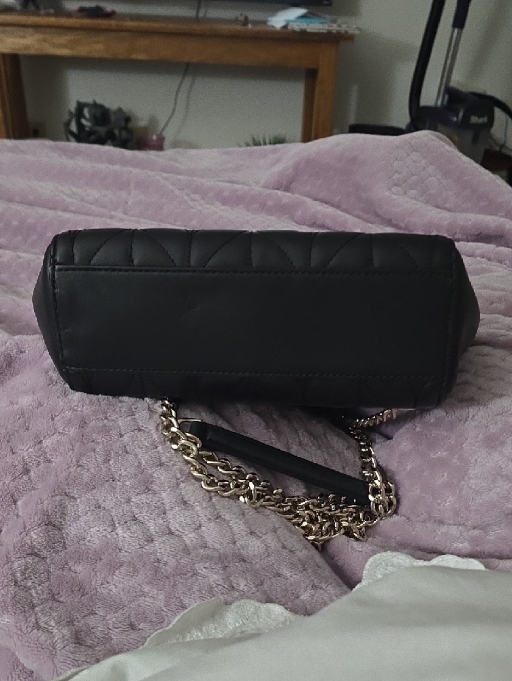 kate spade Black Quilted Leaf-Pattern Shoulder Bag with Gold Chain - Picture 10 of 10